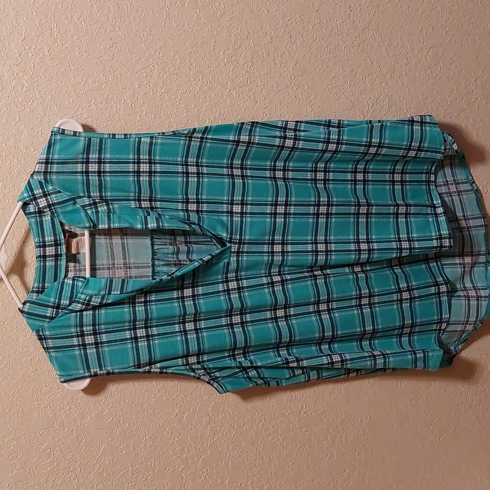 Discreet Teal Plaid Sleeveless V-Neck Tank Top 2X